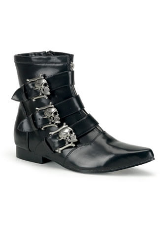 BROGUE-06 Black Gothic Skull Buckle Boots